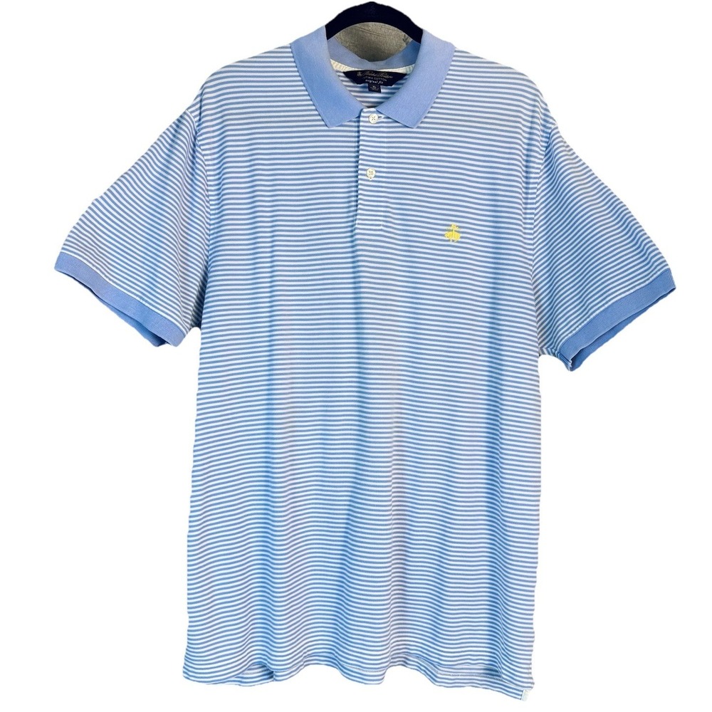 Brooks Brothers Original Polo Shirt Mens XL Sky Blue Striped Supima Cotton Logo